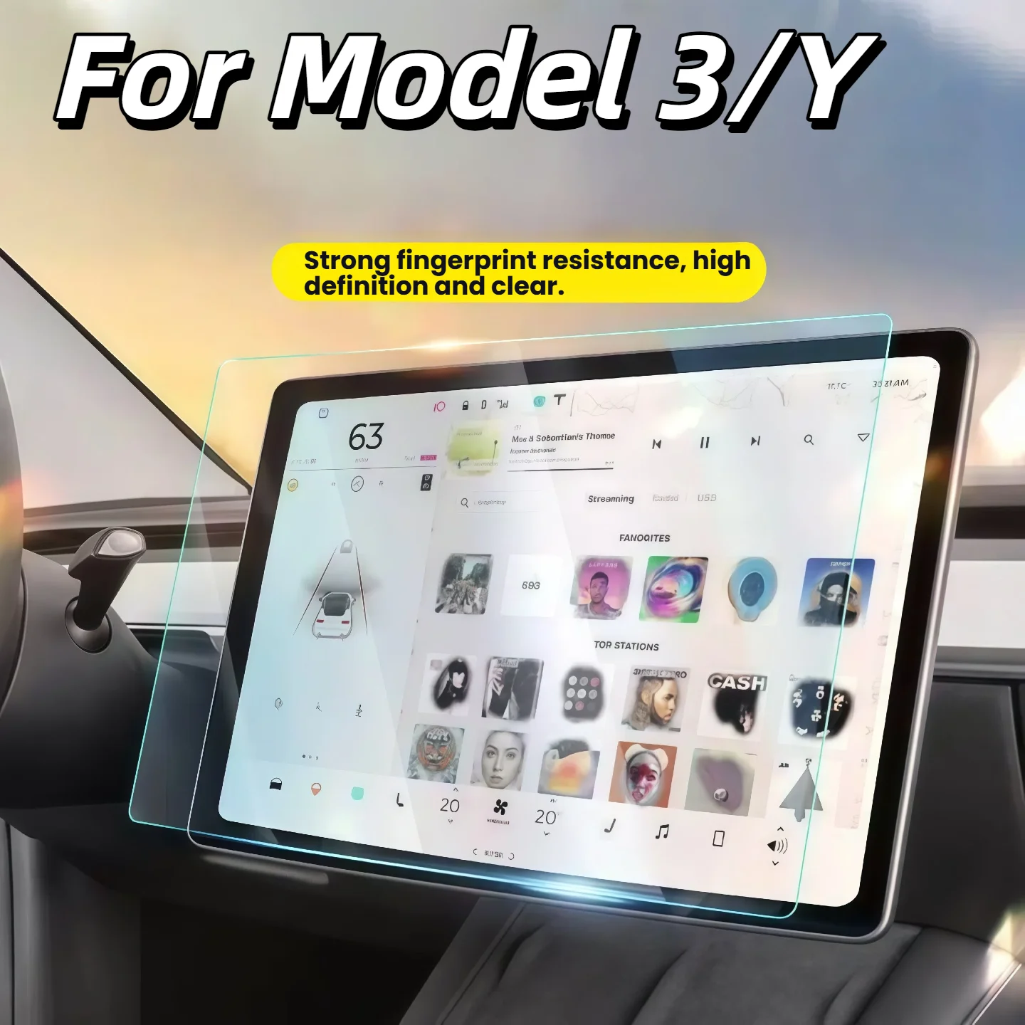 

Tempered Glass Film For Tesla Model Y Juniper Accessories 2026 and Model 3 Highland Full Coverage Anti-Fingerprint
