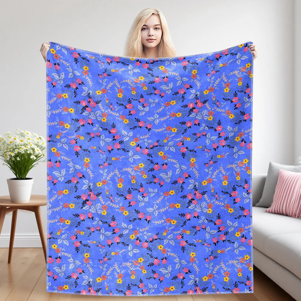 Blue Tiny Florals Flannel Blankets Are Perfect For Sofas, Office Beds, Travel, Sleep, And Use Throughout The Four Seasons