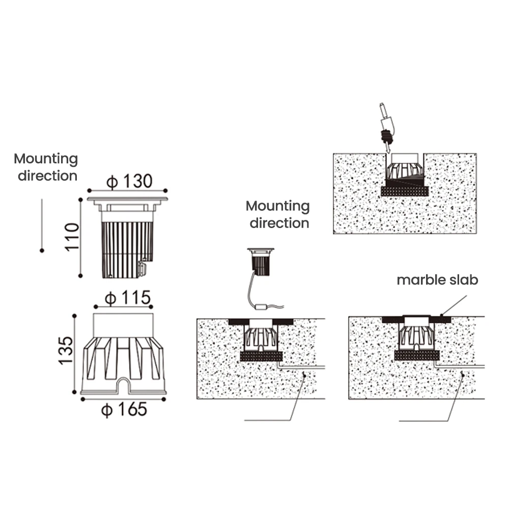IP67防水 7W/10W LED 地中埋込型 130mm 屋外景観フロア埋め込みデッキ 地中スポットライト ガーデン埋込