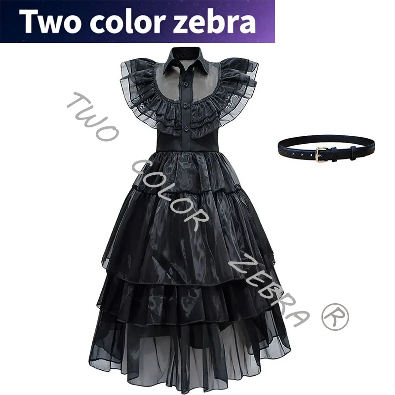 

Halloween Wednesdy Merlina Adams Girl cosplay Costume Tulle Dress Gothic Outfit Layers Tutu Dress with Belt Fancy Carnival Party