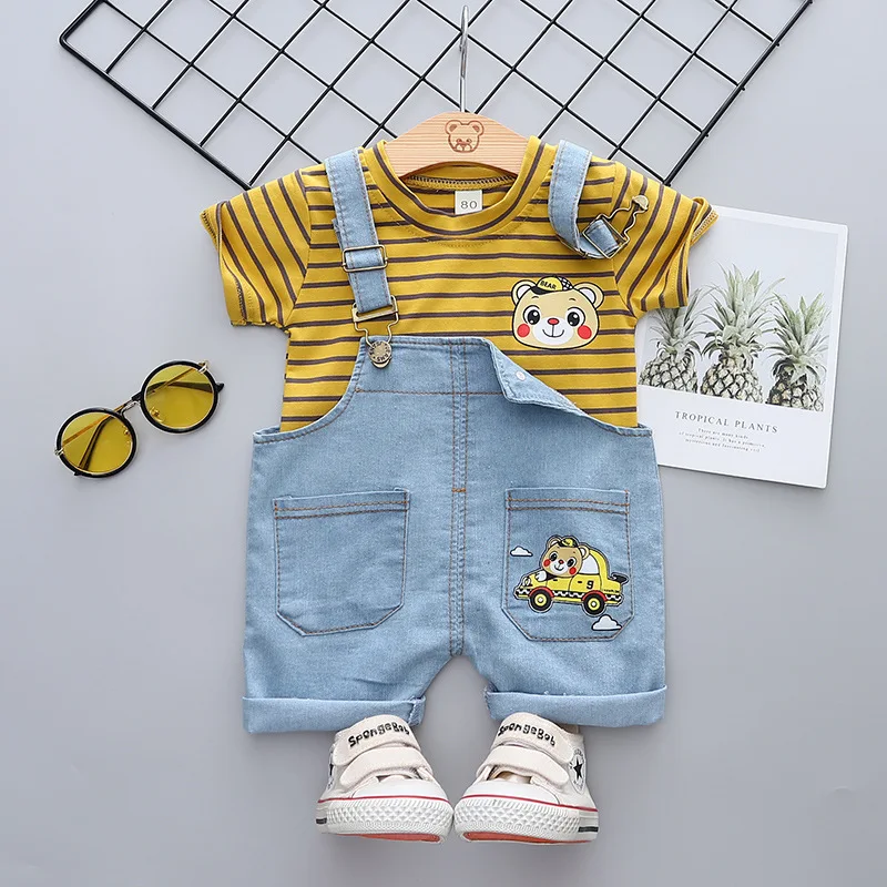 

Overalls Children Outing Clothes Summer Toddler Baby Boy Girls Stripe Cotton T Shirt Bib Pants 2Pcs/sets Infant Kids Tracksuits