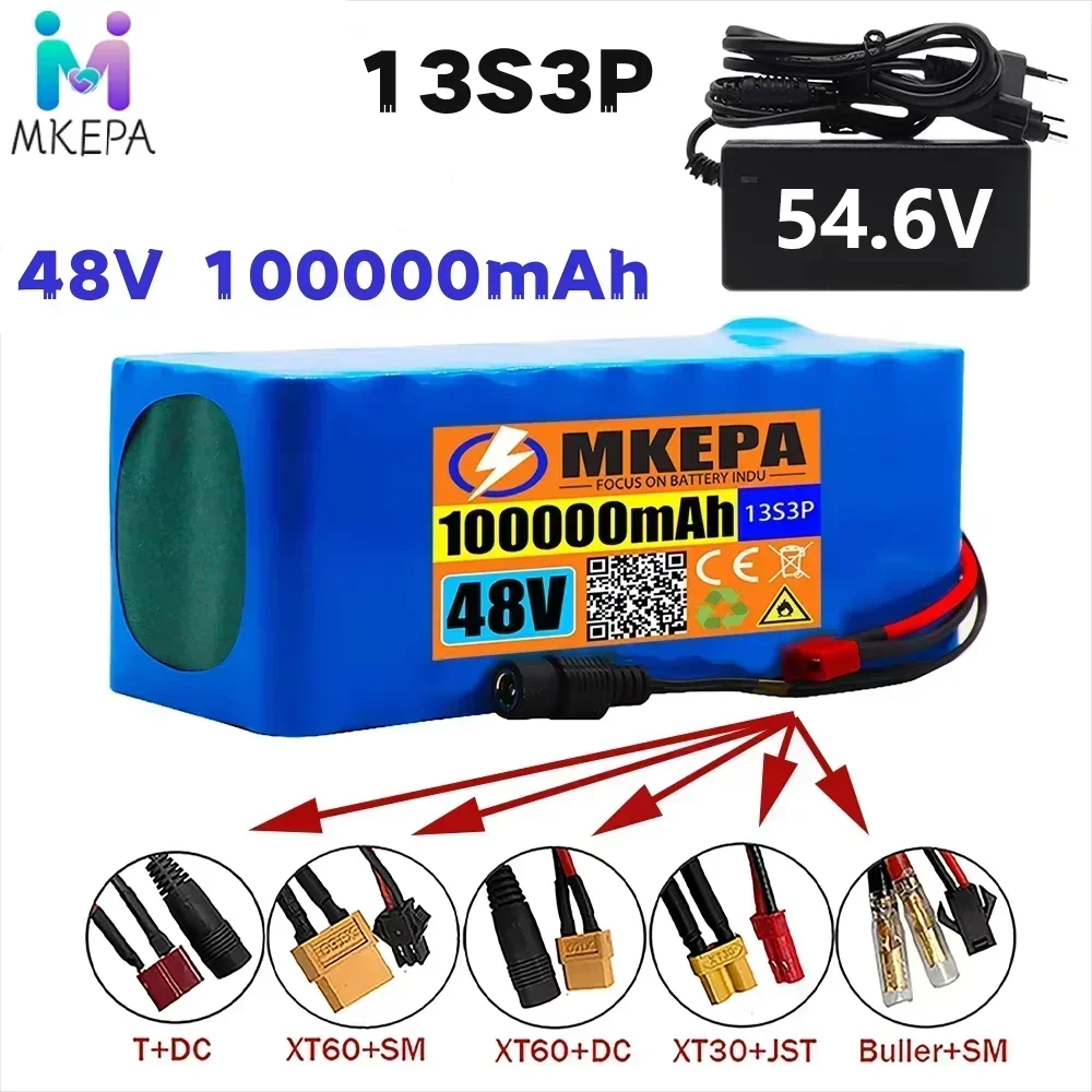 

New 48V 100Ah 1000W 13S3P DC/T Lithium Ion Battery Pack Suitable for 48V motors with BMS+54.6V Charger