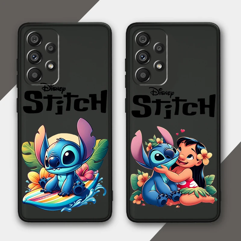 Cute Cartoon Stitch For Samsung Galaxy A73 A72 A55 A54 A53 A52S A34 A33 A32 A24 A15 A05S TPU Black Phone Case