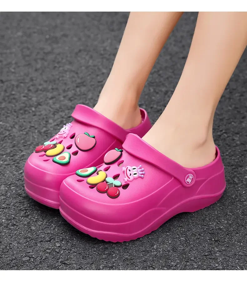 Summer Breathable Women Garden Shoes Thick-soled 7cm Heightening Shoes Comfortable Non-Slip Woman Sandals Cartoon Girl Slippers