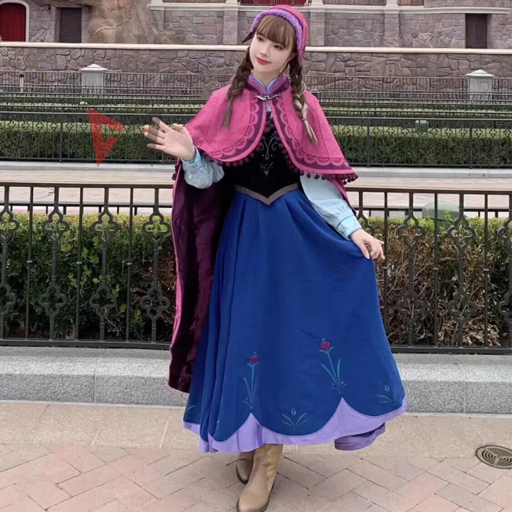 

Athemis Anna Cosplay Costume Princess Dress Cloak Embroidered Clothes Long Printing Skirt Hat For Adult Plus Size