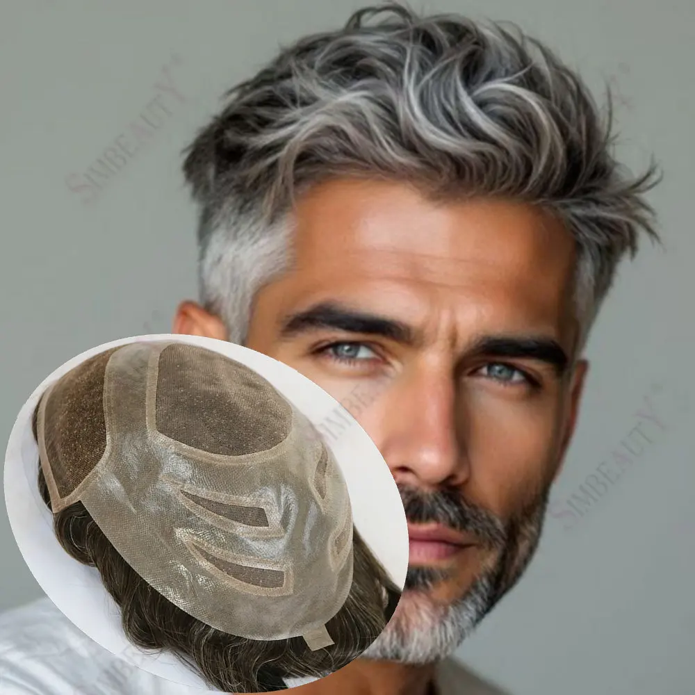 

VERSALITE 1b50 540 Grey Blonde Black Swiss Lace Front Toupee Men 100% Natural Human Hair Male Hair Replacement System Prosthesis