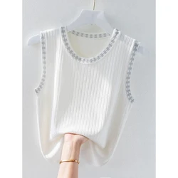 Chic Tank Top Luxury Sleeveless Striped Elegant Loose Camis Summer Women's Tube Top Aesthetic Knitted Korean Style
