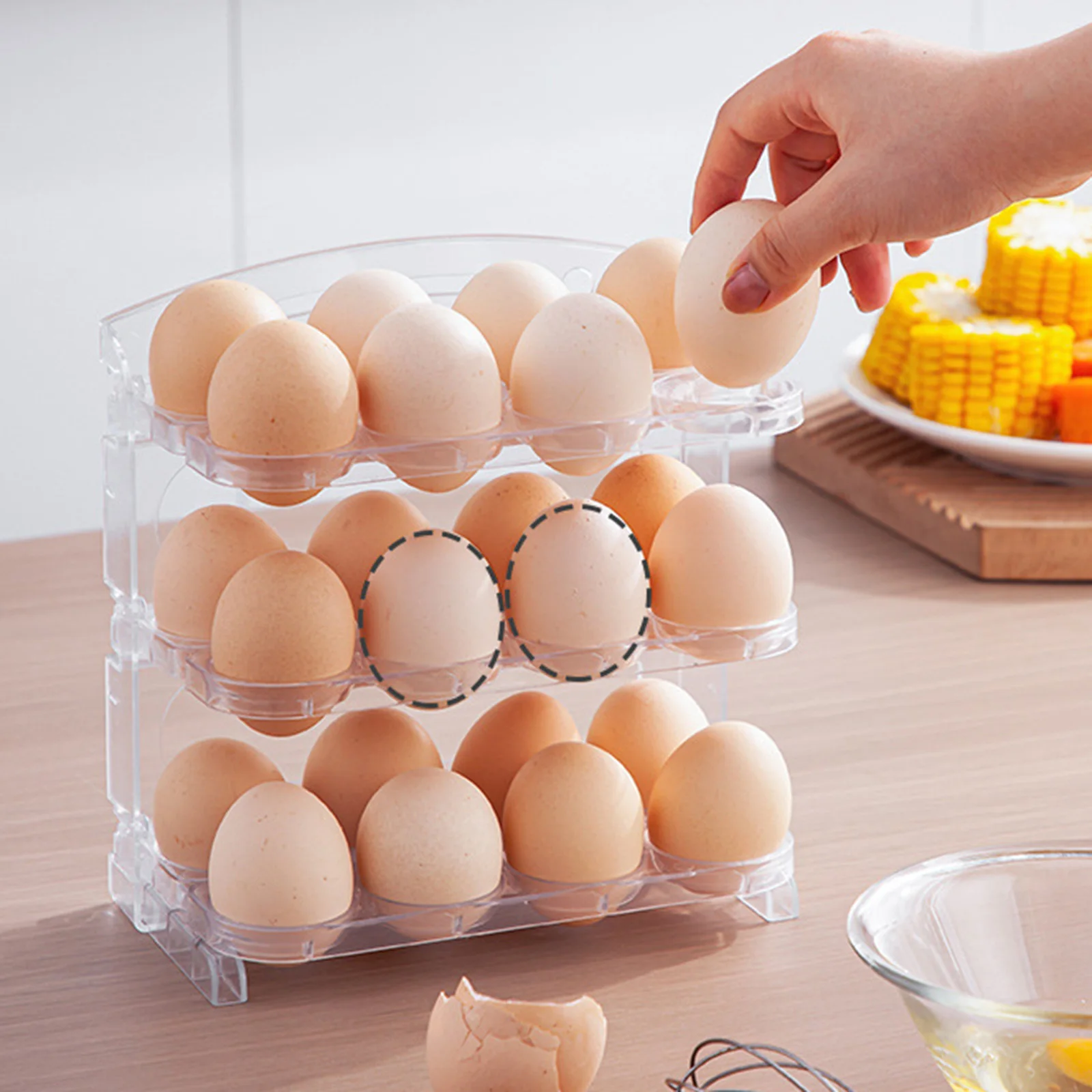 Kitchen Egg Storage Box Refrigerator Side Door Storage Artifact Three-Layer Egg Box Reversible 24-Grid Egg Tray Storage Rack