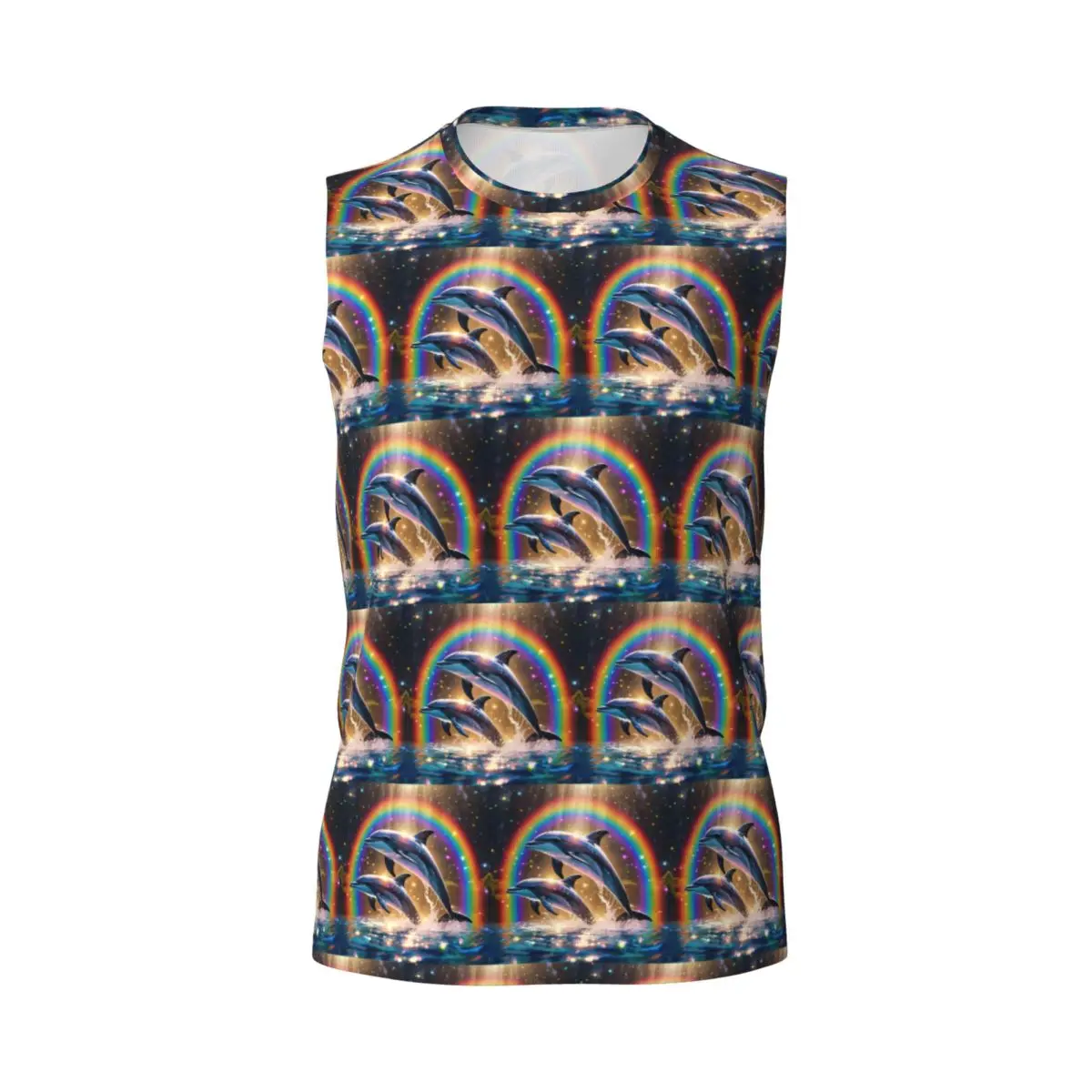 Sunset Dolphins Dancers Sea Creature Dolphin Men Printed Sleeveless T-shirt Casual Hip Hop Street Style Beach Holiday Tank Tops