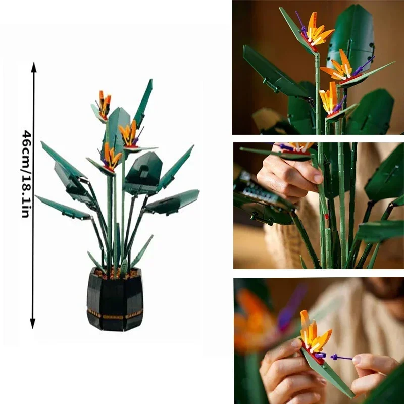 New 10289 Bird of Paradise Bouquet Rose Building Block Bricks Toys For Children DIY Potted Illustration Holiday Girlfriend Gift