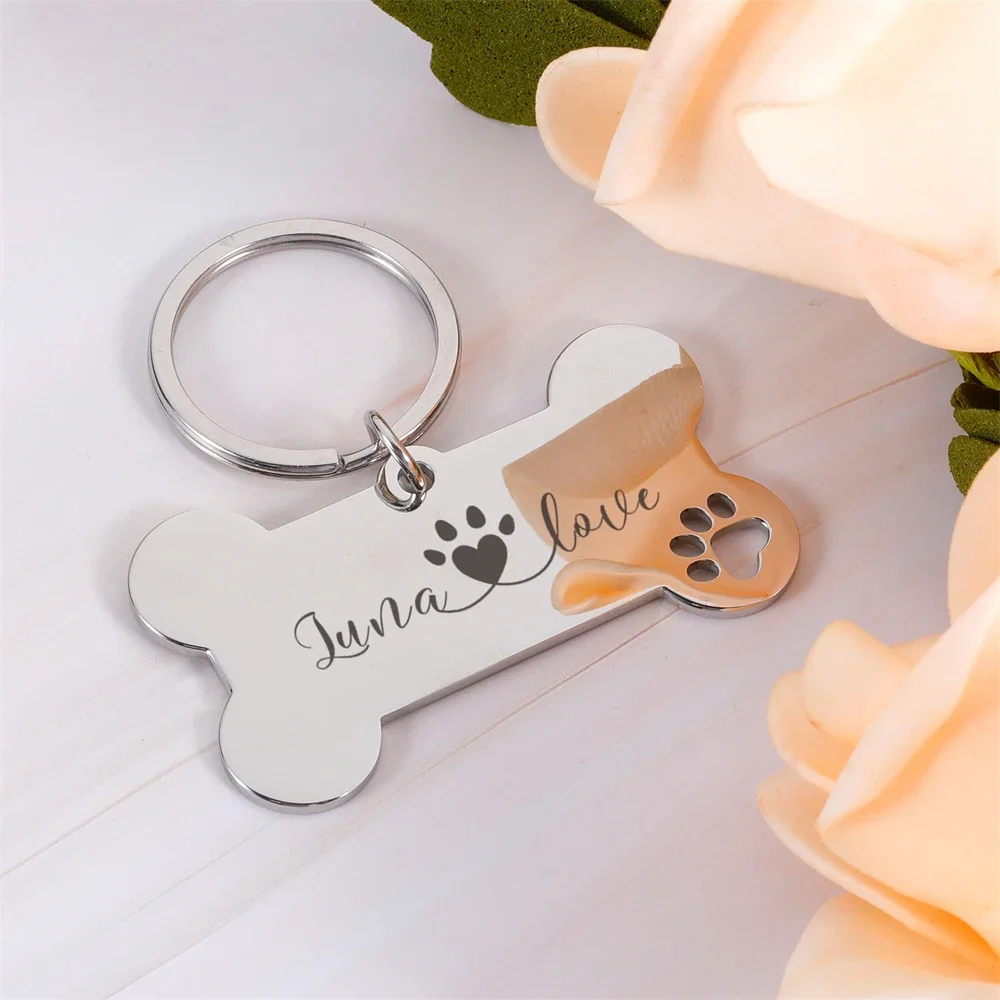 Etiquetas de identificación de mascotas personalizadas, hueso de acero inoxidable, antipérdida Collar de identificación de mascotas, accesorios para