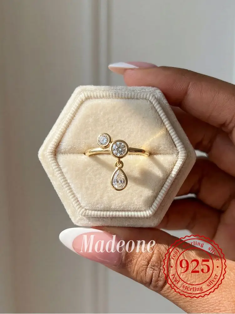 925 Sterling Silber Wassertropfen-Zirkon-Ring, rund, exquisit, für Damen, Verlobung, Hochzeit, luxuriös, modisch, hochwertiger edler Schmuck