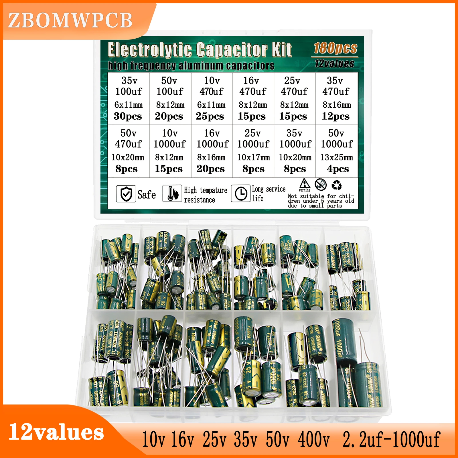 Electrolytic Capacitor Kit High Frequency Assortment 10v 16v 25v 35v 50v 400v 10uf 100uf 470uf 1000uf