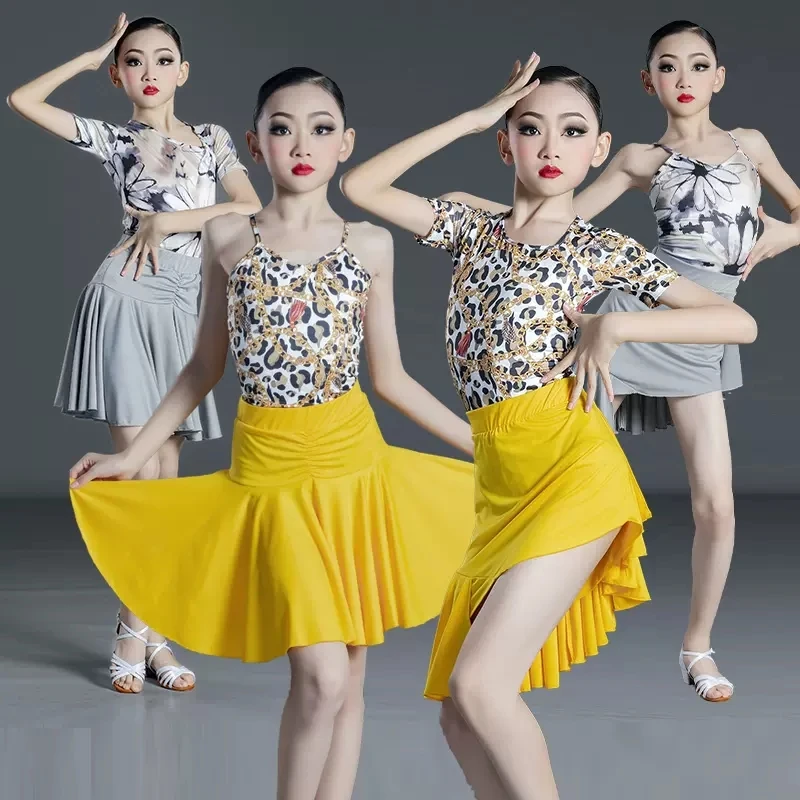 2024 New Kids Latin Dance Dress for Competition Girls Leopard Cha-cha  Tanggo Ballroom Dancing Dresses Sexy Salsa Dancewear