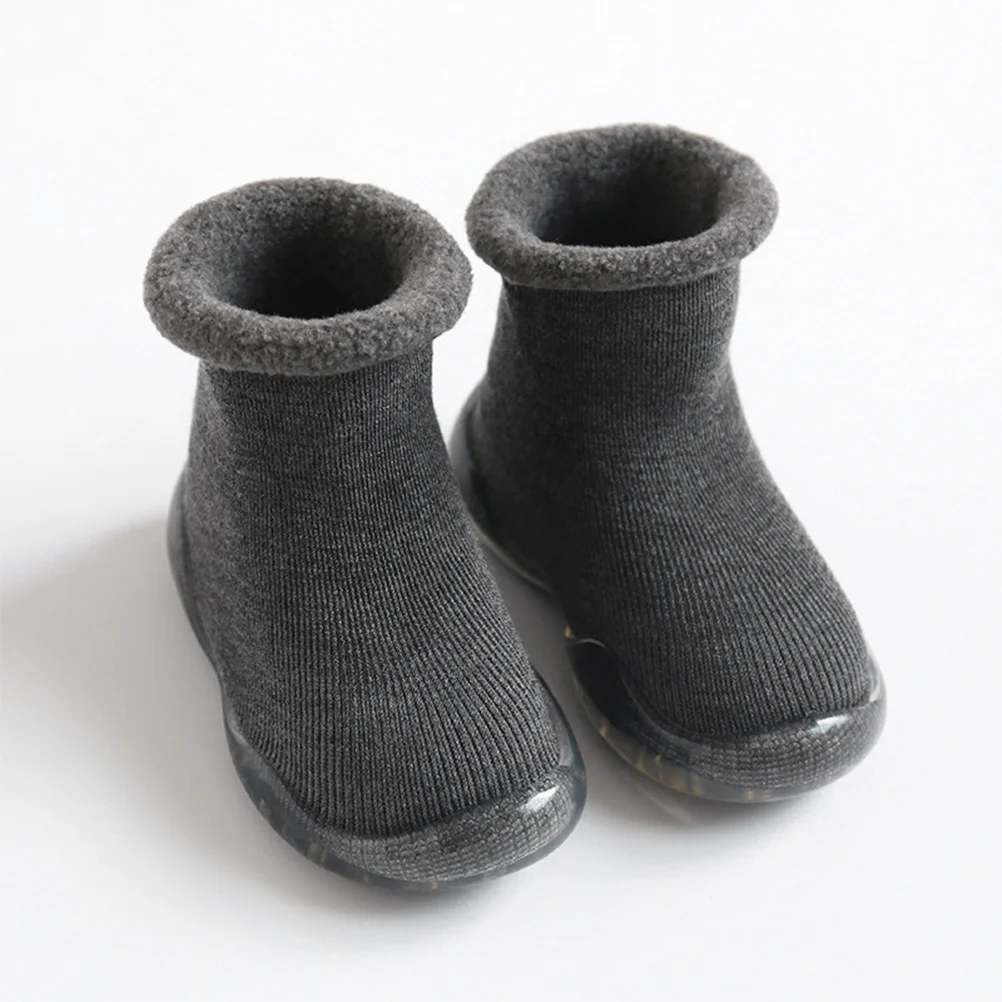 

Cotton Toddler Baby Socks Grey Size 22 23 Anti Slip Winter Warm Skid Resistance Prewalker Socks Sweat Absorbing