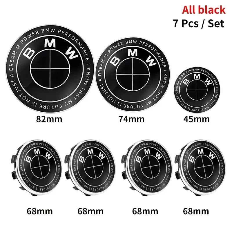 

7pcs 45mm 68mm 74mm 82mm Car Logo Front Hood Emblem rear boot badge for BMW E28 E32 E43 E52 E53 E63 E64 E93 E94 E87 F10 F20 F30