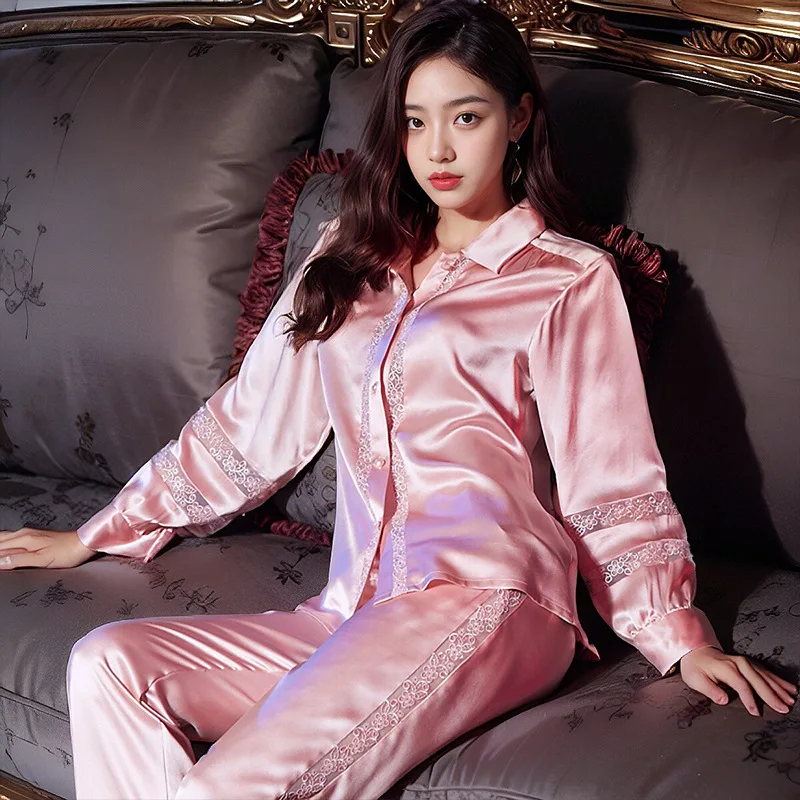 High Quality Spring and Autumn Long Sleeve 19momme Heavy Real Silk Pajamas Lady Sexy 100% Home Wear Suit