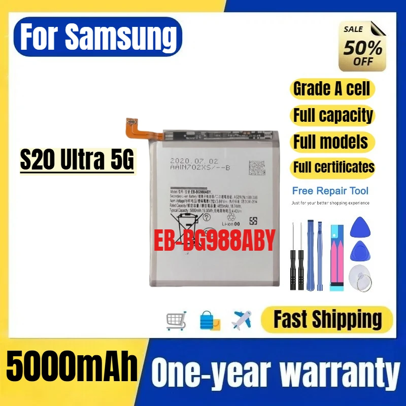 

EB-BG988ABY for Samsung S20 Ultra 5G Phone Battery 0cycle High Quality High Capacity Replacement Bateria Grade A Cell with Tools