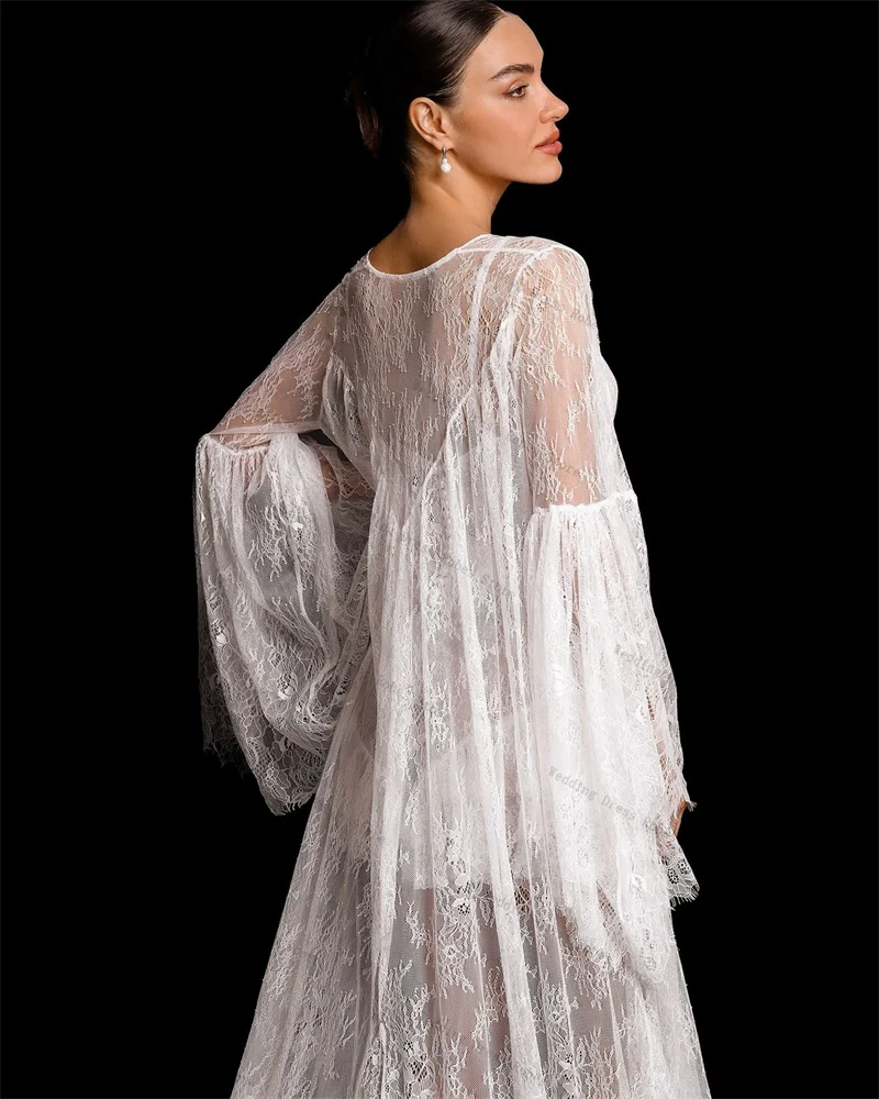 White Lace Woman Prom Dress For Photoshoot 2 Pcs Skirt Set Sexy Bridal Morning Robes Night Gown Sleepwear Sweep Train Customized