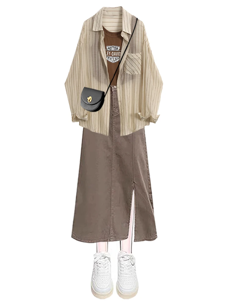 2023 Nieuwe Dames Zomer Set Afslanken Streep Irt Vest F Rok Tee-delige Set Agel Quali Polyester Vezel knoopsluiting