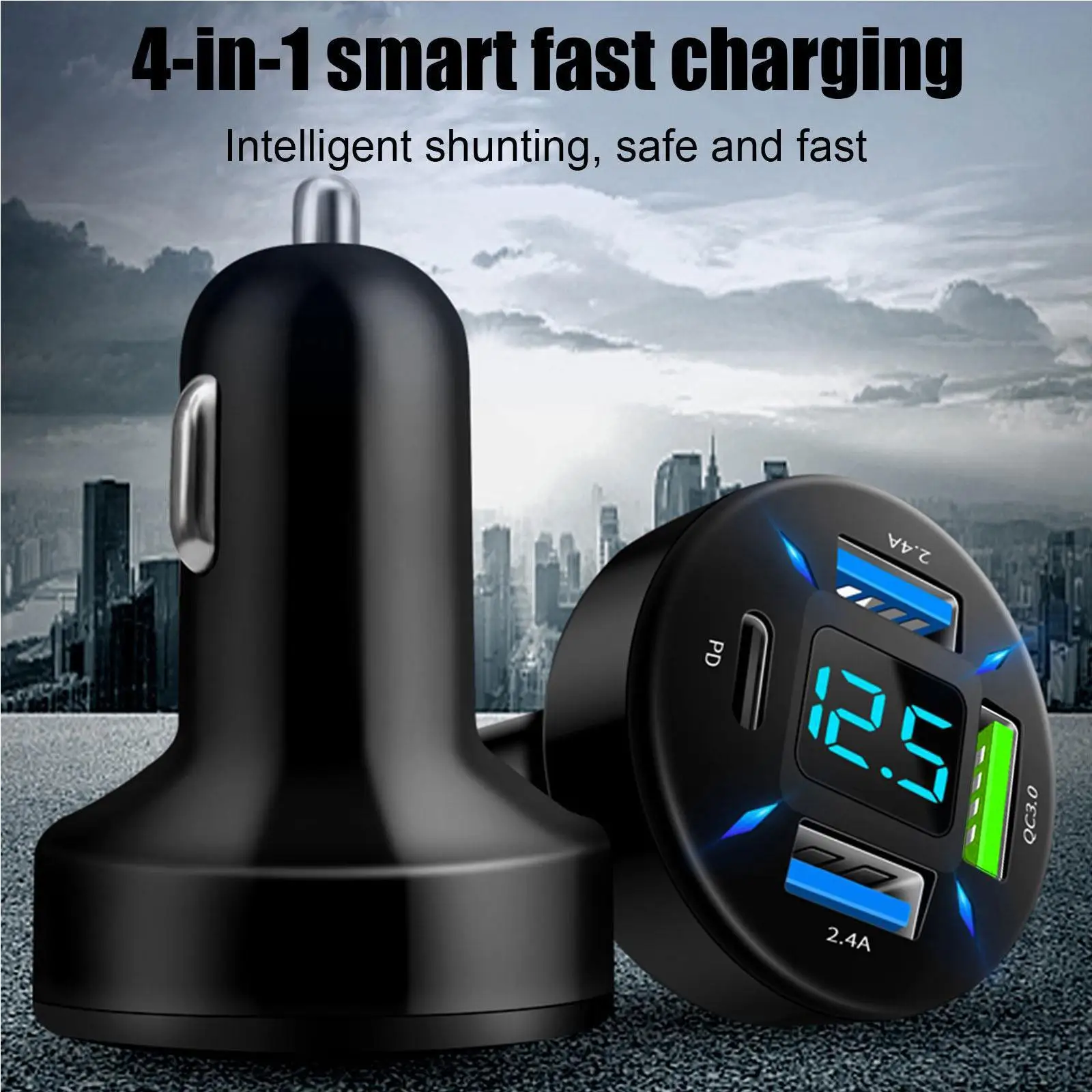 PD Quick Car Charger QC3.0 2.4A 4 Ports USB Fast Charging Car Adapter Cigarette Lighter Socket Splitter For iPhone X4T8