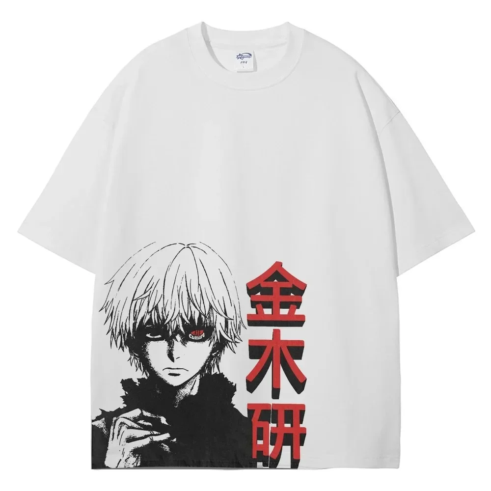 Hip Hop Men Streetwear Unisex Loose Washed Apricot Tshirt Anime Graphic Print T-Shirt Harajuku Cotton Summer Short Sleeve Tees