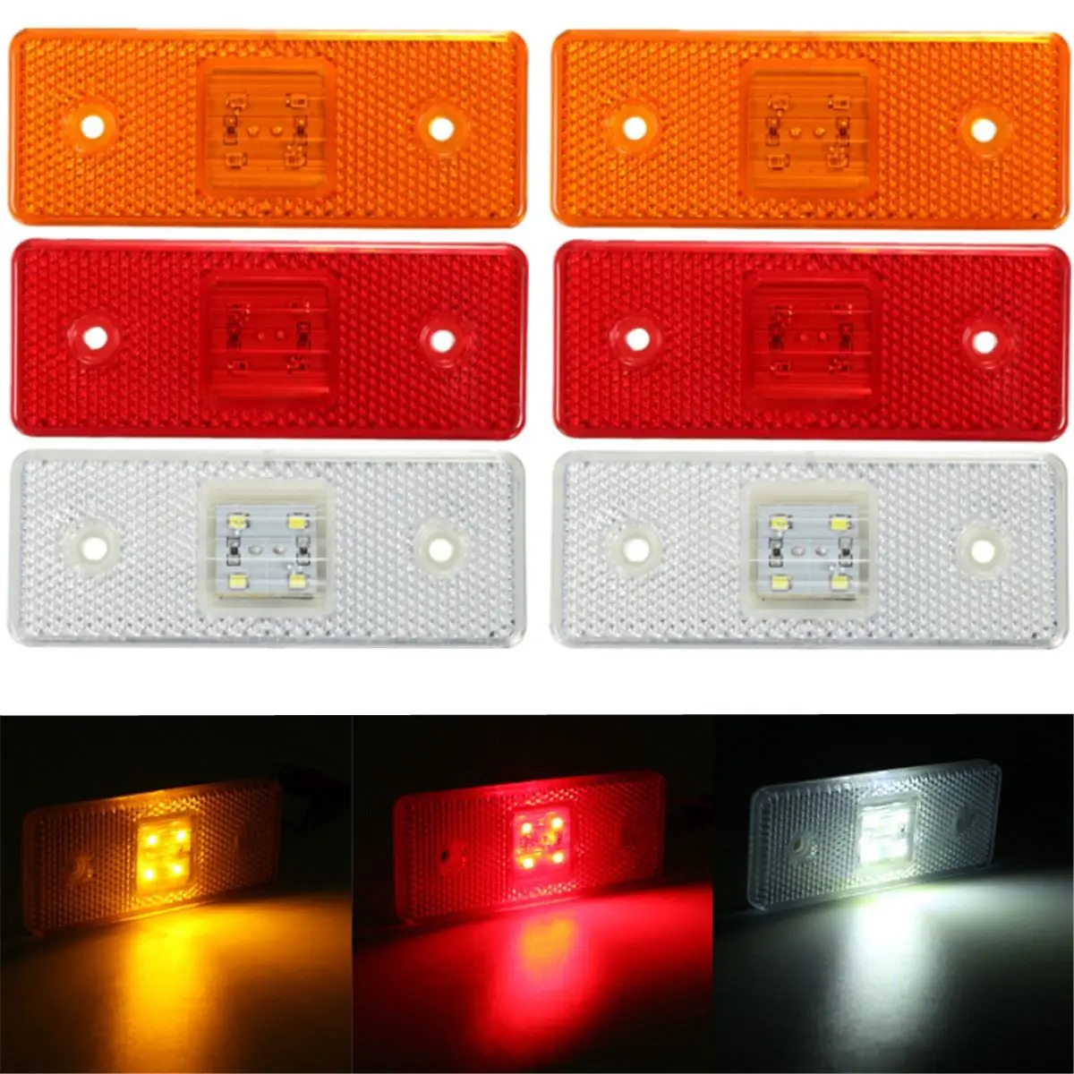 1/2pcs 24V 4 LED Truck Side Marker Light Indicator Lamp Amber White Red For Trailer Lorry Bus