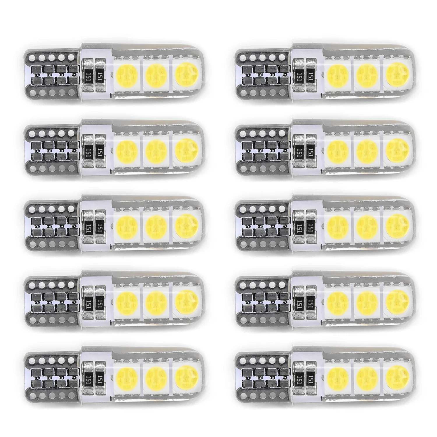 キャンバスLEDライセンスプレート,シリコンシェル,省エネ,環境にやさしい,12V, DC, 194,w5W,Car-5050-6SMD, 10個