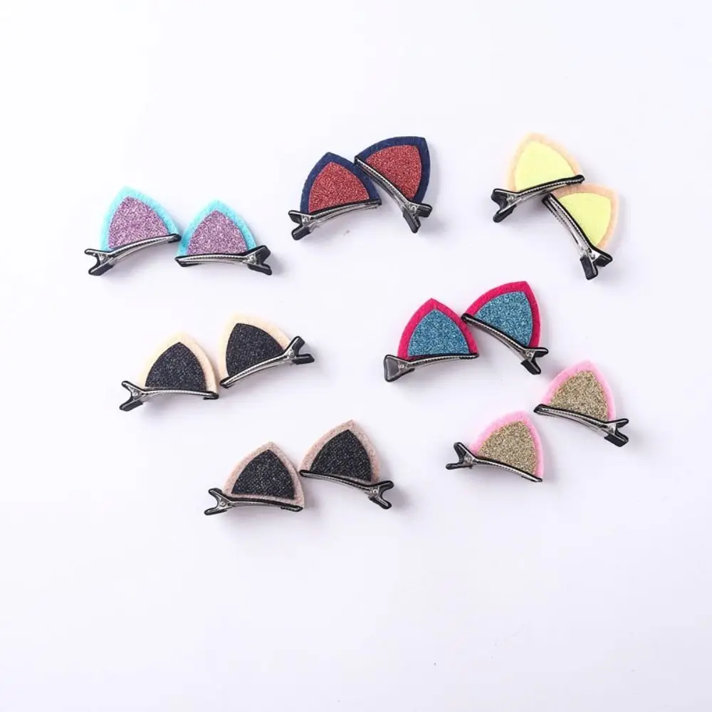 Fashion Cute Cat Ear Hair Clips Bang Clip Felt Fabric Glitter Hairpins Rainbow Barrettes Festival Performance Headwear Girls