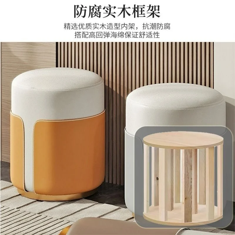 

Light Luxury Dresser Stool Nordic Bedroom Simple Round Stool Small Vanity Stool Livingroom Coffee Table Side Shoe Change Ottoman