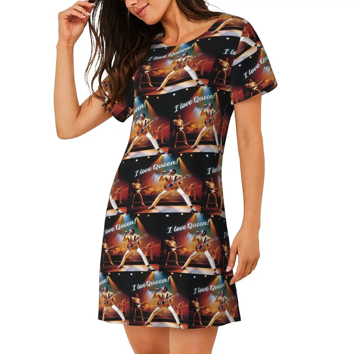 Custom I Love Queen! Freddie Mercury Short Sleeves Nightdress For Sleeping Women Short Sleeve Nightgowns Loose Pajama Dress