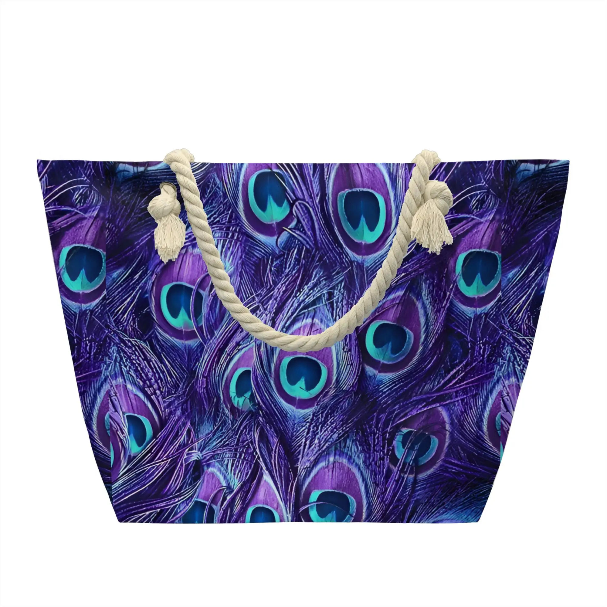 Recycling Peacock Feather Shopping Bag Women Canvas Shoulder Tote Bag Durable  Grocery Shopper Bags