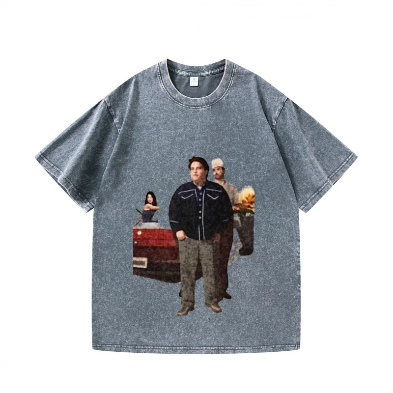 تي شيرت رجالي رمادي برنامج تلفزيوني مطبوع نمط كاجوال ملابس يومية صيفية عصرية تي شيرت علوي #1