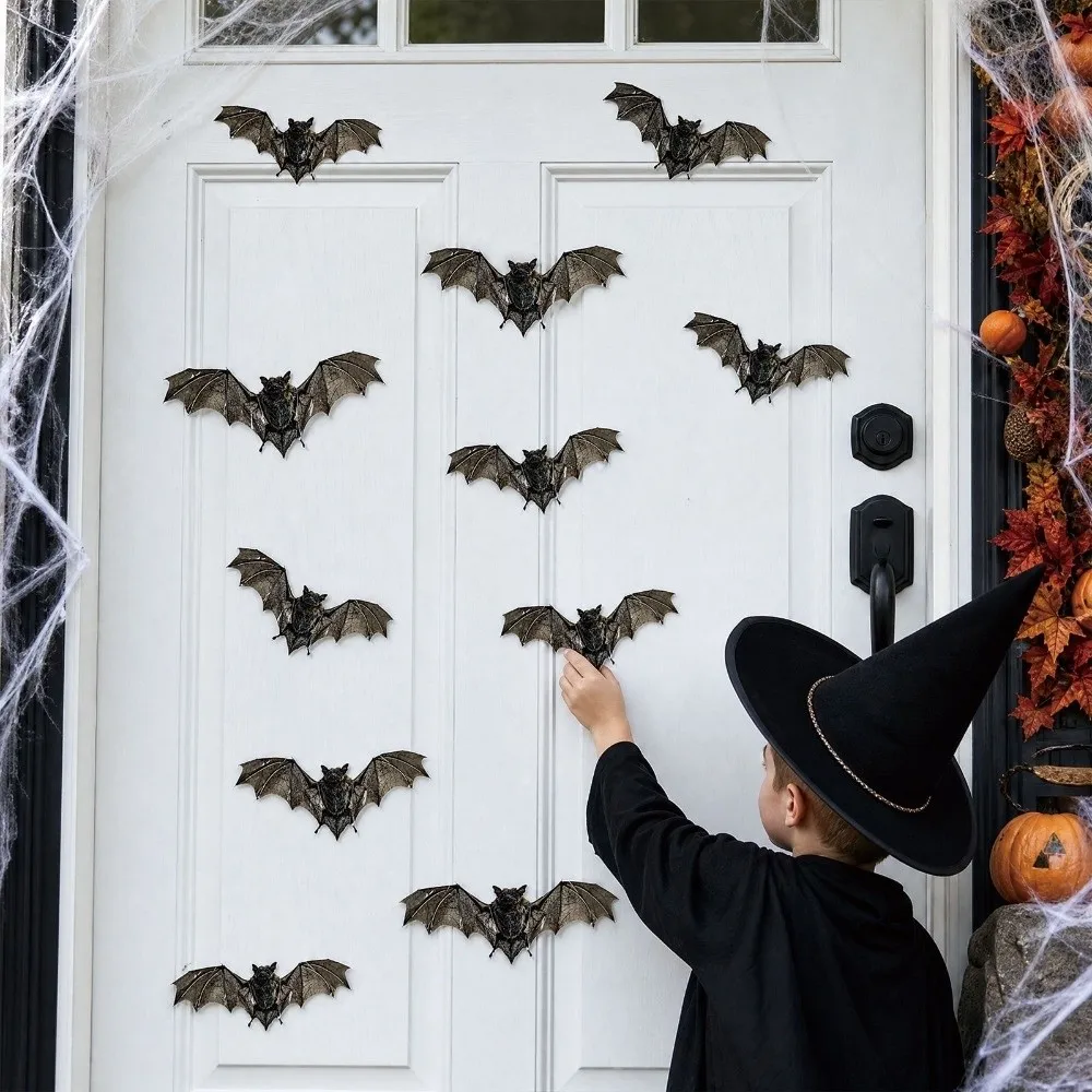 12Pcs Waterproof PVC 3D Bat Wall Stickers Double-sided Printing Reusable Halloween Bat Decals Easy to Paste Realistic 3D Texture