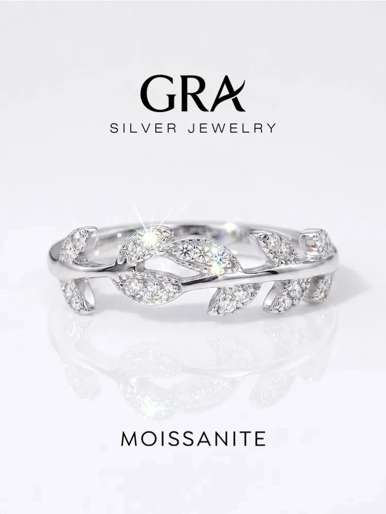 Personalized Real Moissanite Diamond Fashion Leaf Ring for Women's Daily Wear Anniversary 925 Sterling Silver Fine Jewelry