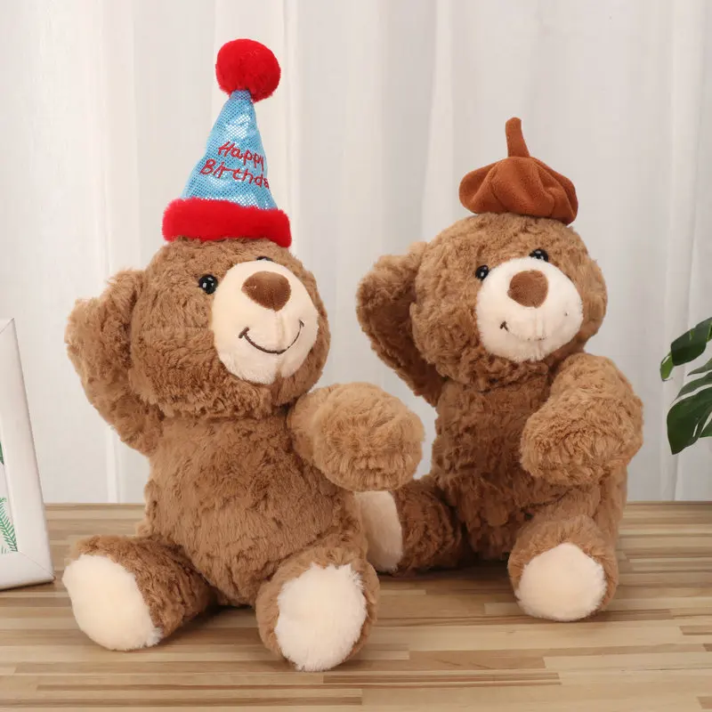 Cute Soft Fluffy Birthday Hat Teddy Bear Stuffed Toy For Girlfriend Valentine'S Day Gift For Child Birthday Gift Sleep Partner