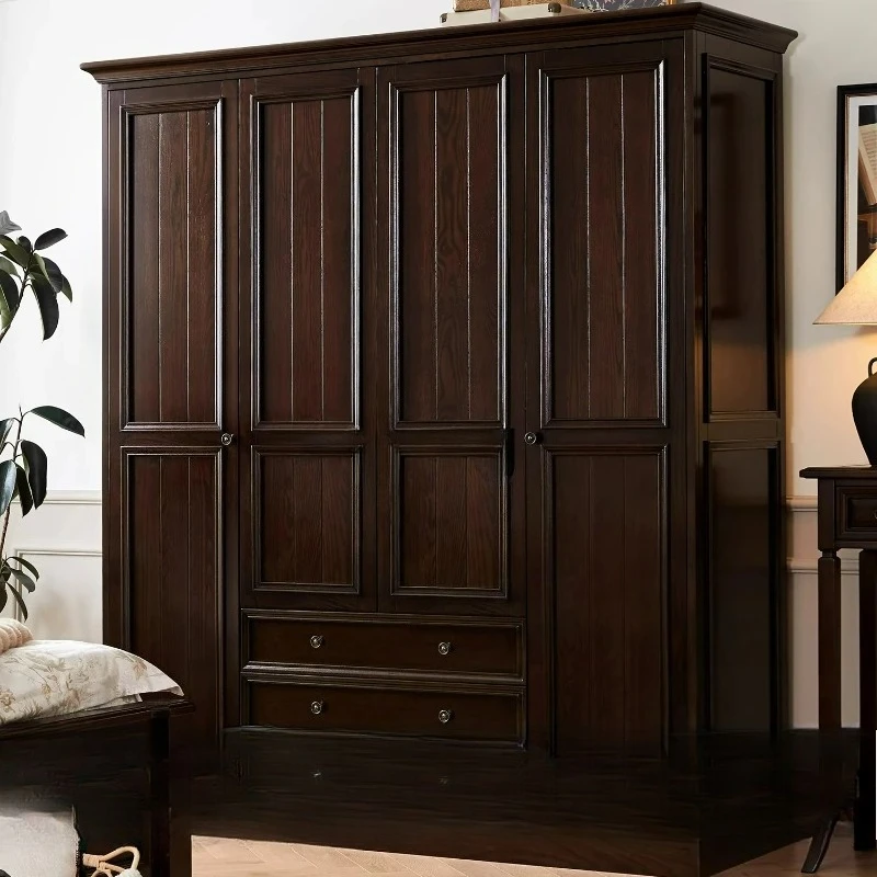 ltt American all-solid wood wardrobe household bedroom floor-to-ceiling four-door five-door wardrobe storage