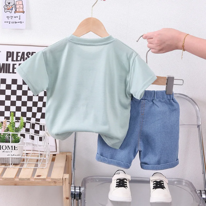 Children Summer Casual Clothes Suit Kids Boys Short Sleeve T-Shirt Denim Short 2pcs/Set Infant Toddler Outfit Clothing 1-5 Years