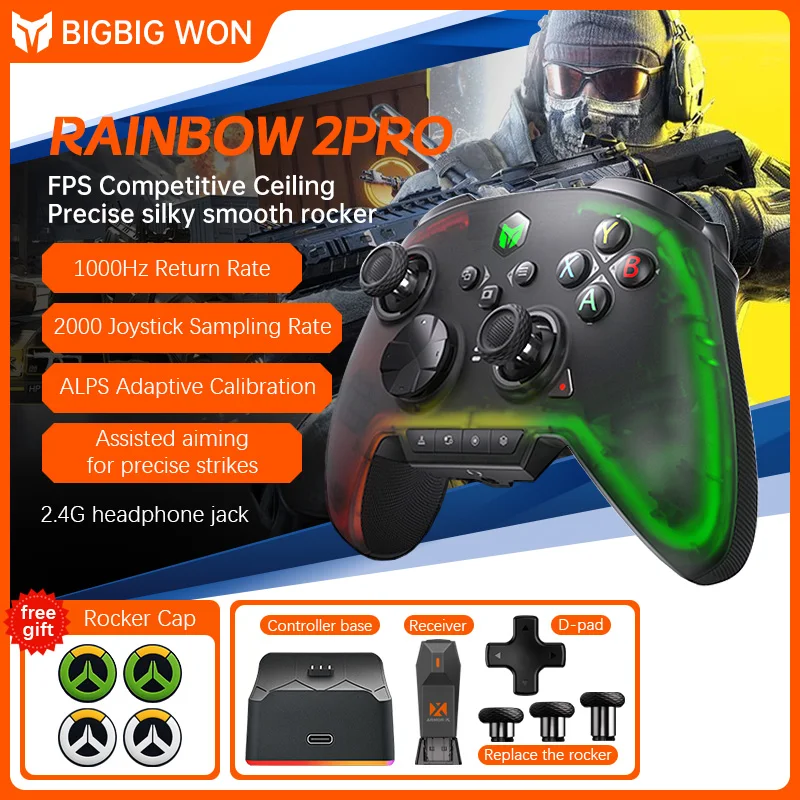 Bigbigwon Rainbow 2Pro Wireless Game Controller Android Switchpc Computer Steam Black Myth Wukong Apex Call of Duty Cod21 Elite Controller Converter