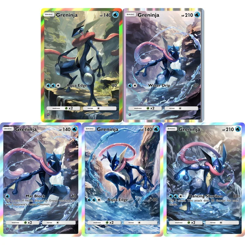 5Pcs Cards Greninja Trading Cards Set Full Art Holographic Water Ninja Collectible Game Cards Kids Fans Gift
