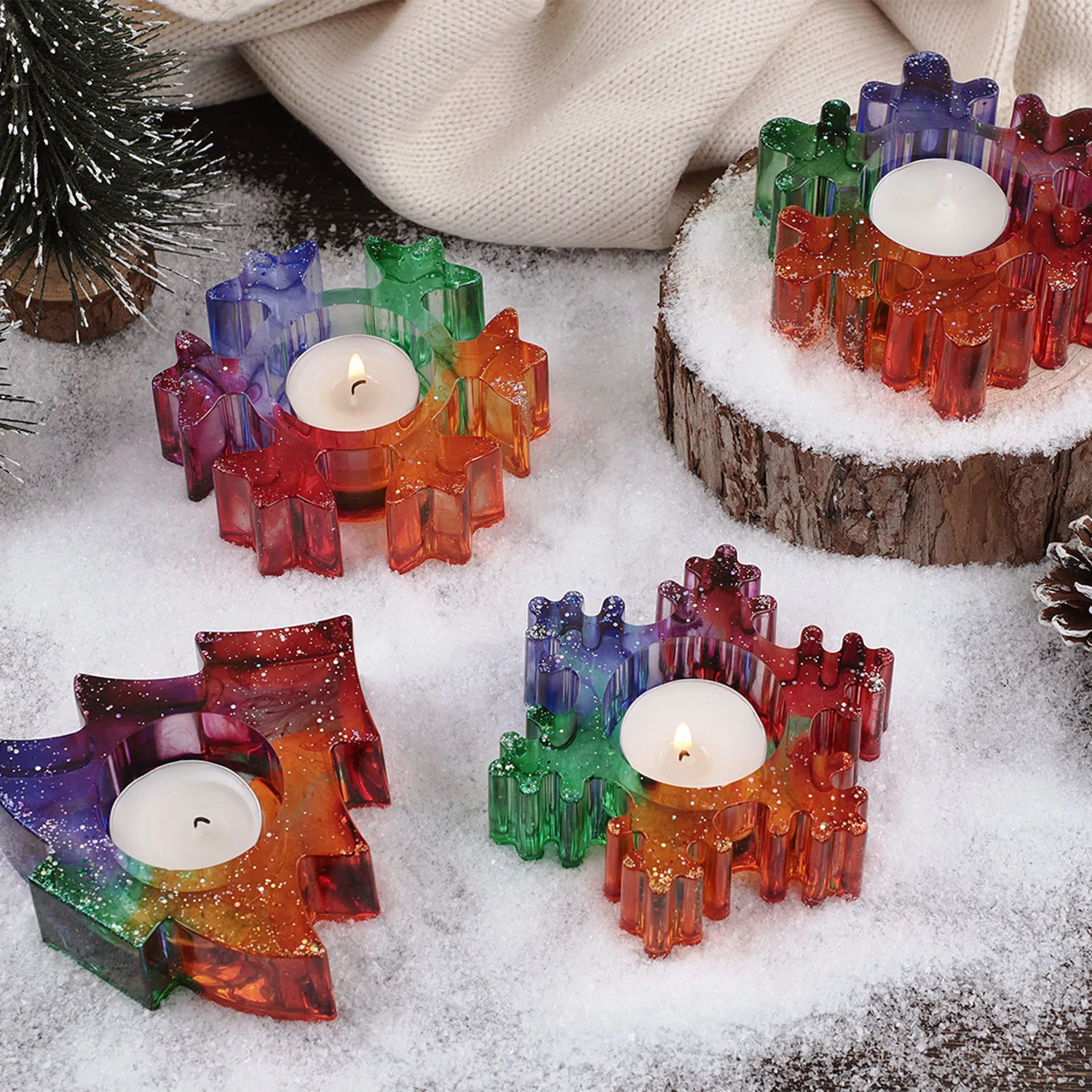 Christmas Collection Candle Holder Silicone Molds DIY Snow Tree Candlestick Christmas Gift Making Mold Plaster Resin Decor Mould