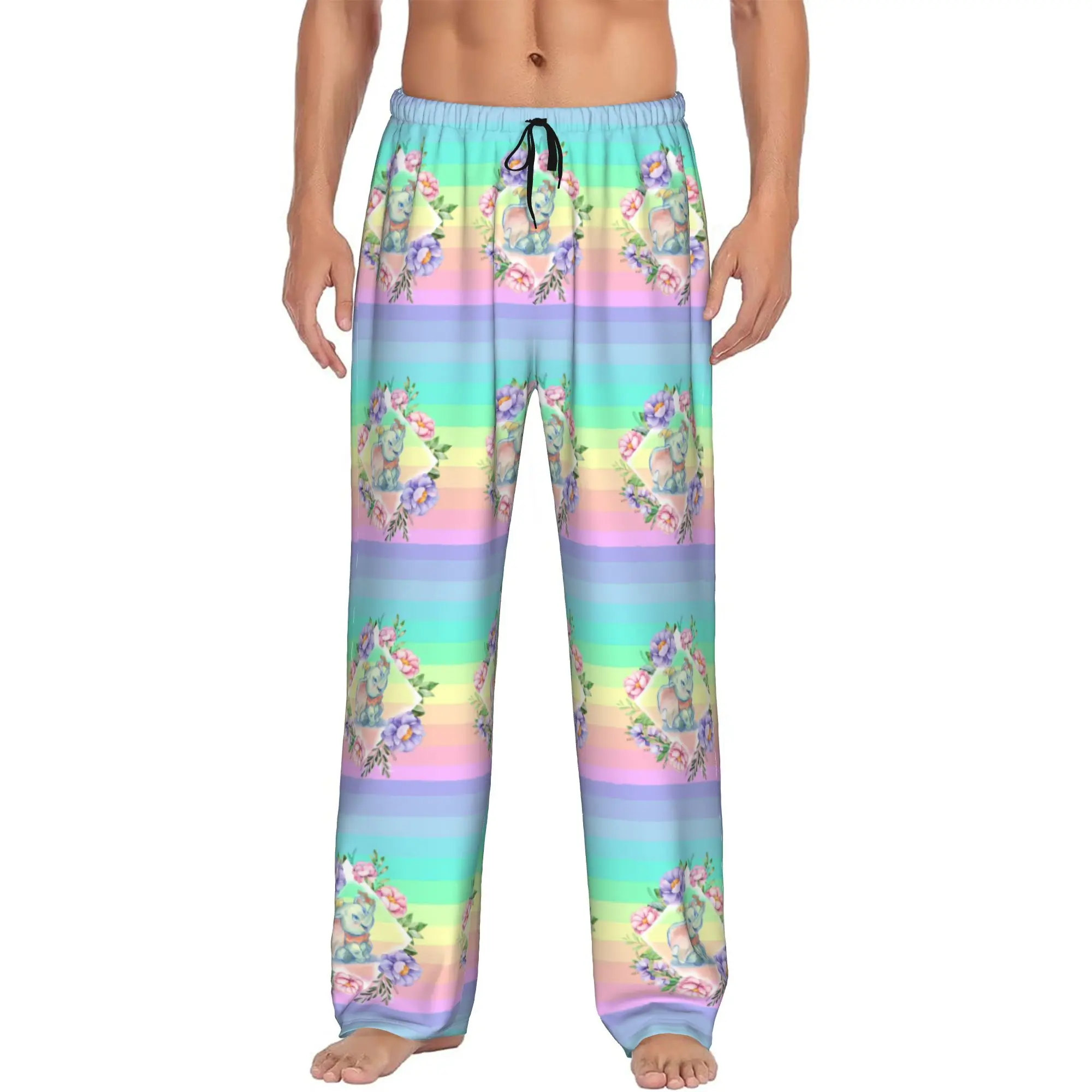 

Custom D-Dumboes Cartoon Pajama Pants Sleepwear Men Elastic Waistband Cute Elephant Sleep Lounge Bottoms with Pockets