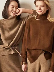 European Station turtleneck 100 pure cashmere sweater women's autumn and winter lazy loose thick knit sweater wool base
