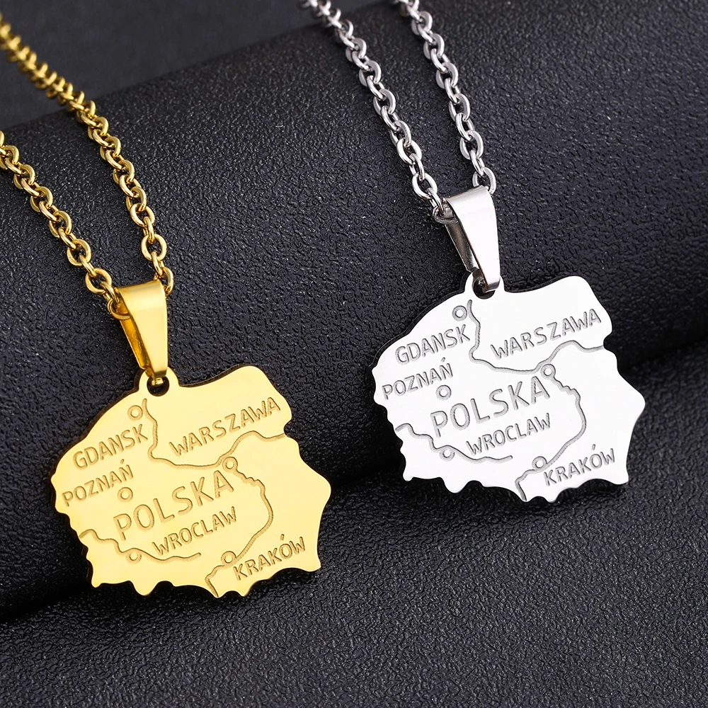 New Polska Map City Pendant Necklaces Stainless Steel Poland Men Women Gold Silver Color Country Map Jewelry Gift