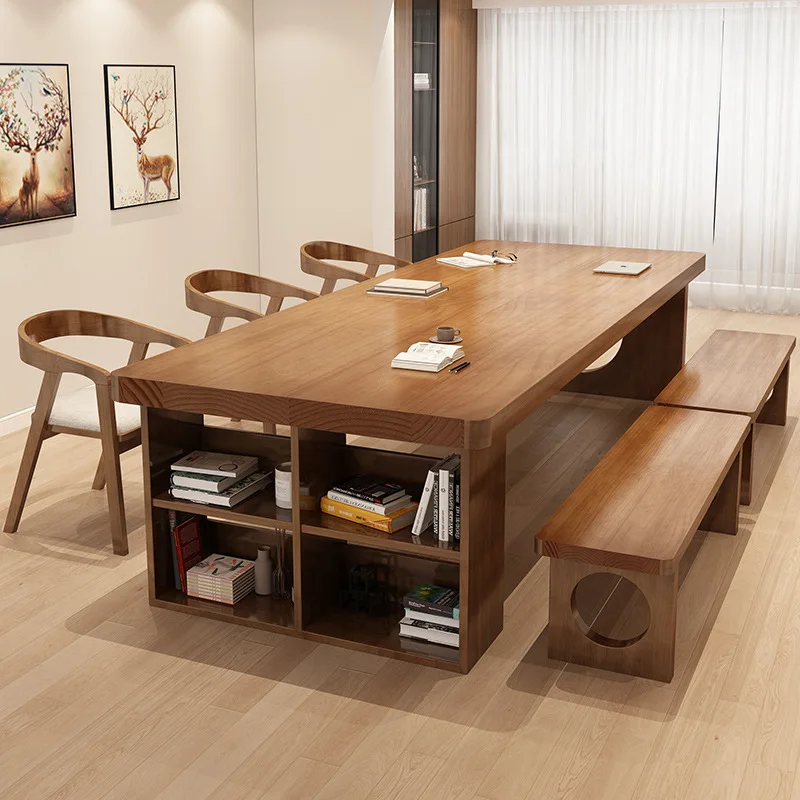 

All-Solid Wood Simple Modern Computer Desk Long Reading Table for Library Meeting Room or Home Study All Natural Desktop Desk