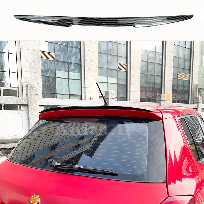 

For Skoda Fabia 2008--2017 Year Hatchback Roof Spoiler PU Plastic Carbon Fiber Look Black Rear Wing Body Kit Accessories Styling