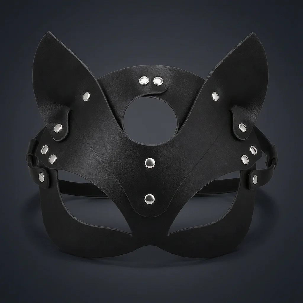 Cat Half Face Mask PU Leather Opera Style Masquerade Halloween Cosplay Party Costume Accessory For Adults Stage