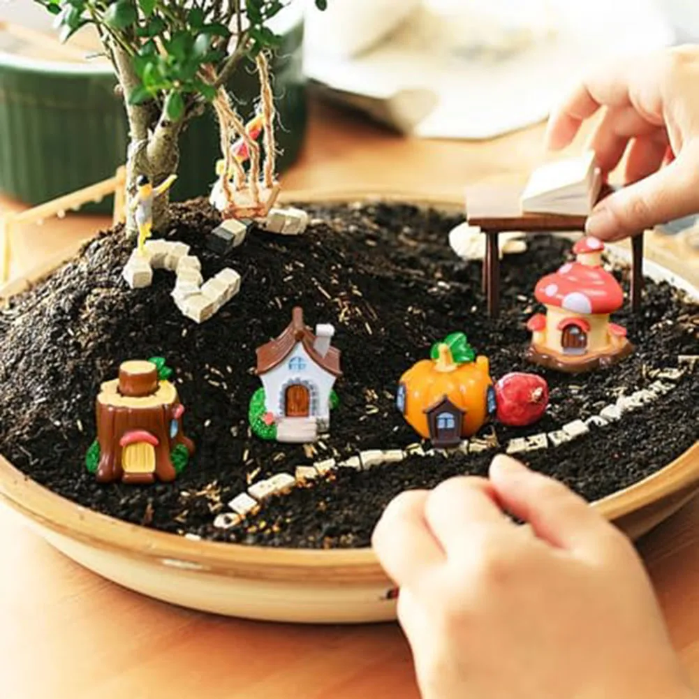 

4 Pack Mini House Statue Village Cottage Miniature Landscape Ornaments Decoration Crafts DIY Miniature Garden Decorarion