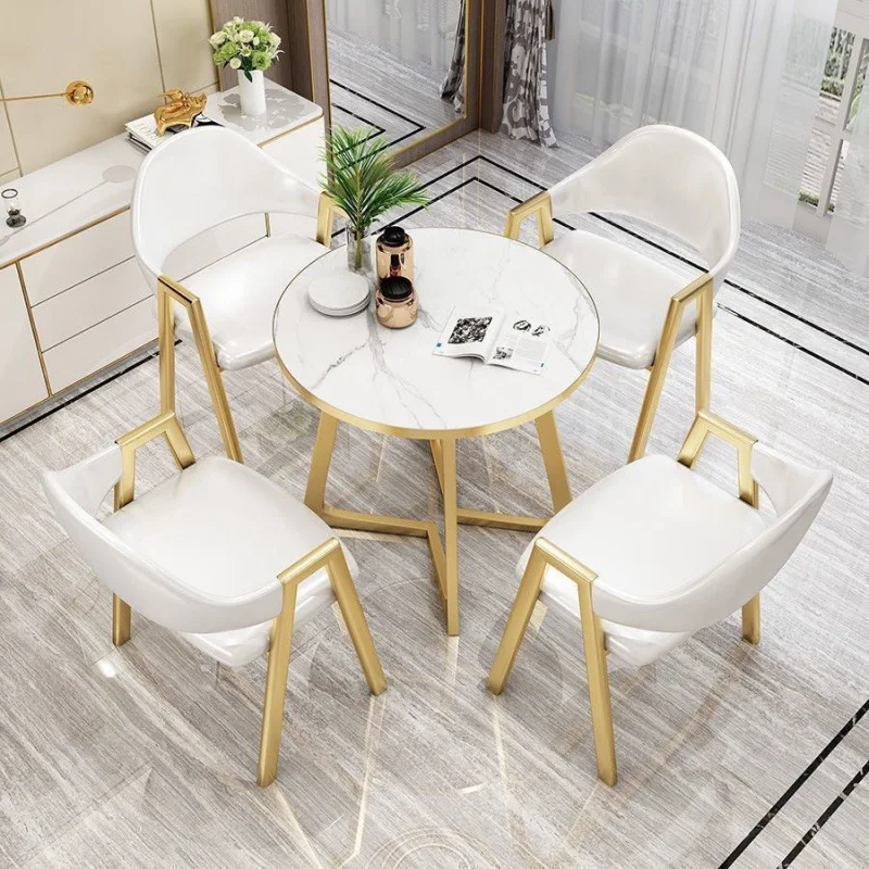 #Luxury 4-Seater Marble Dining Table Set With Golden Frame Modern Style For Home Or Restaurant Reception Dining Chairs Included