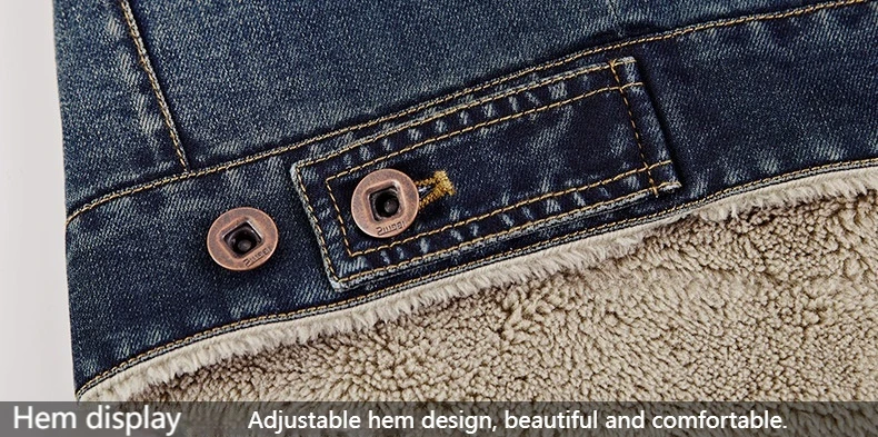 Modische Jeansjacke für Herren im Winter, warme Fleece-dicke Herrenjacke, lässige, lockere, einreihige Herrenbekleidung – Detail 10
